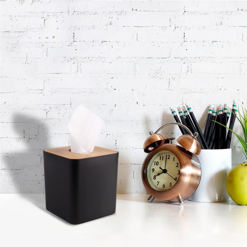 MOCHTERO Tissue Box Cover Tissue Holders Tissue Box Holder for Bathrooms Bamboo Cover Plate Home and Office 5 * 5 * 5.4in (Black) - Image 5